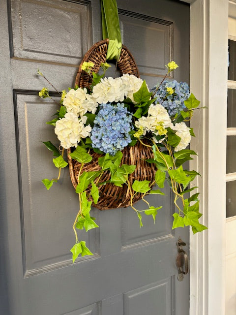 Grapevine Hanging Door Basket Blue