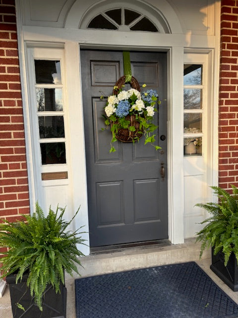 Grapevine Hanging Door Basket Blue