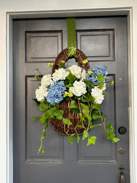 Grapevine Hanging Door Basket Blue