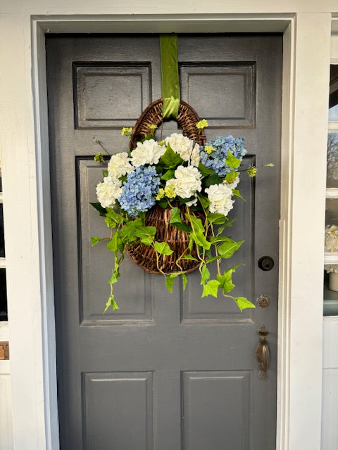 Grapevine Hanging Door Basket Blue