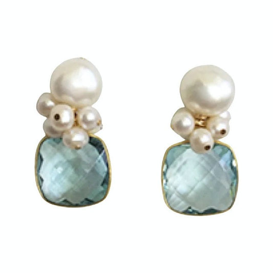 Blue Quartz Pearl Drop Earrings