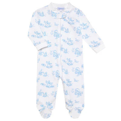 Blue Toile Zip Footie 3-6 mos