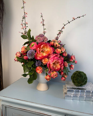 Fuchia Peony and Coral Spray Rose Pedestal