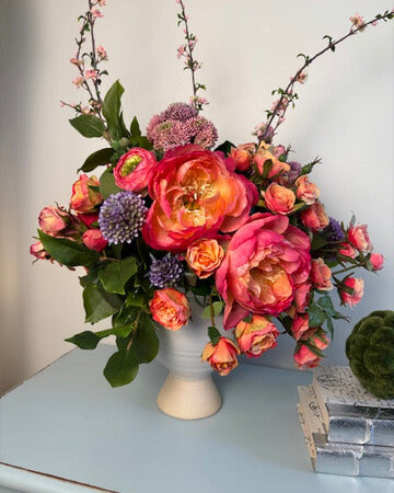 Fuchia Peony and Coral Spray Rose Pedestal