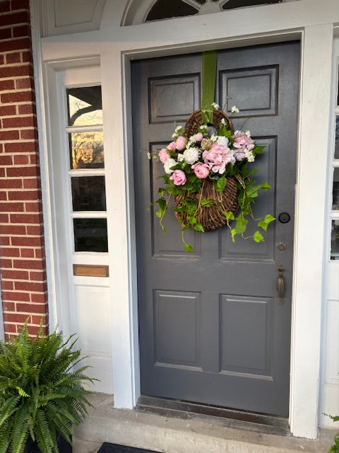 Grapevine Hanging Door Basket Pink