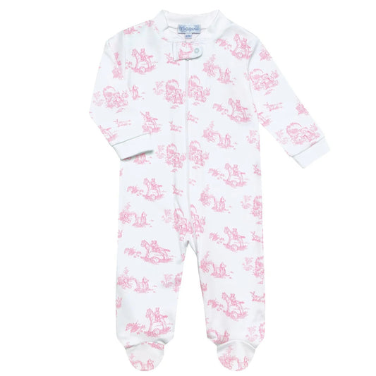 Pink Toile Zip Footie  6-9 mos